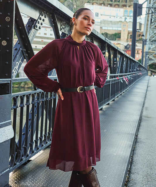 Jurk Esqualo mock neck chiffon - Merlot