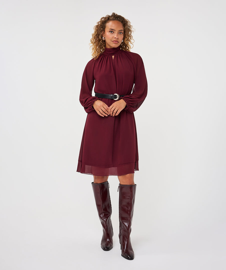 Jurk Esqualo mock neck chiffon - Merlot