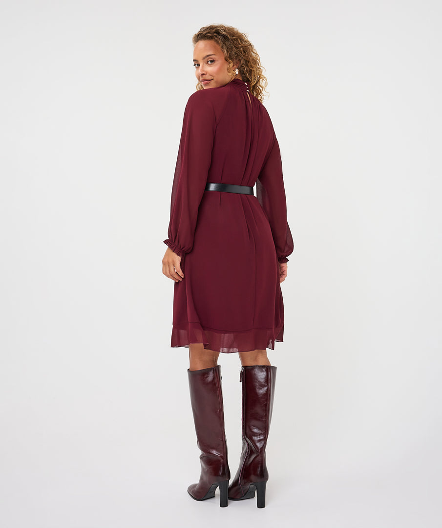 Jurk Esqualo mock neck chiffon - Merlot