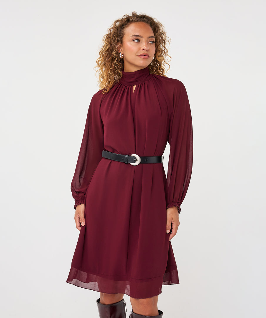 Jurk Esqualo mock neck chiffon - Merlot