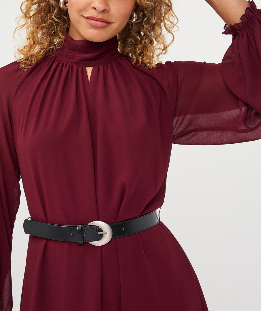 Jurk Esqualo mock neck chiffon - Merlot