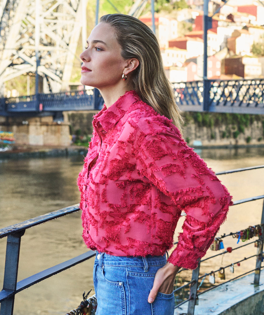 Blouse Esqualo oversized basic plumetis - Raspberry