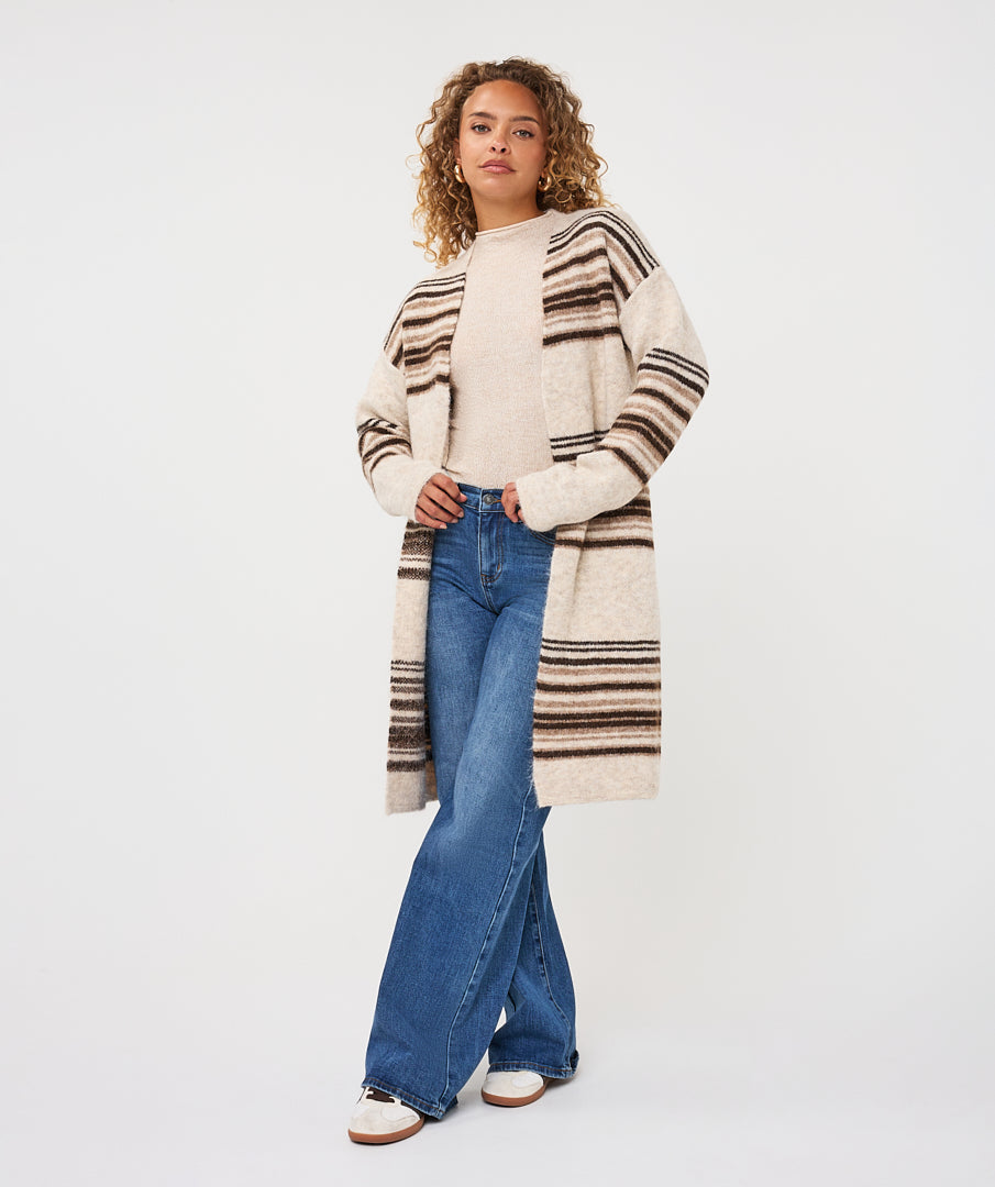 Cardigan Esqualo horizontal striped - Biscuit melange