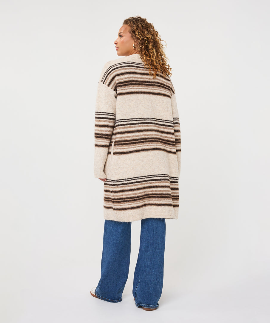 Cardigan Esqualo horizontal striped - Biscuit melange