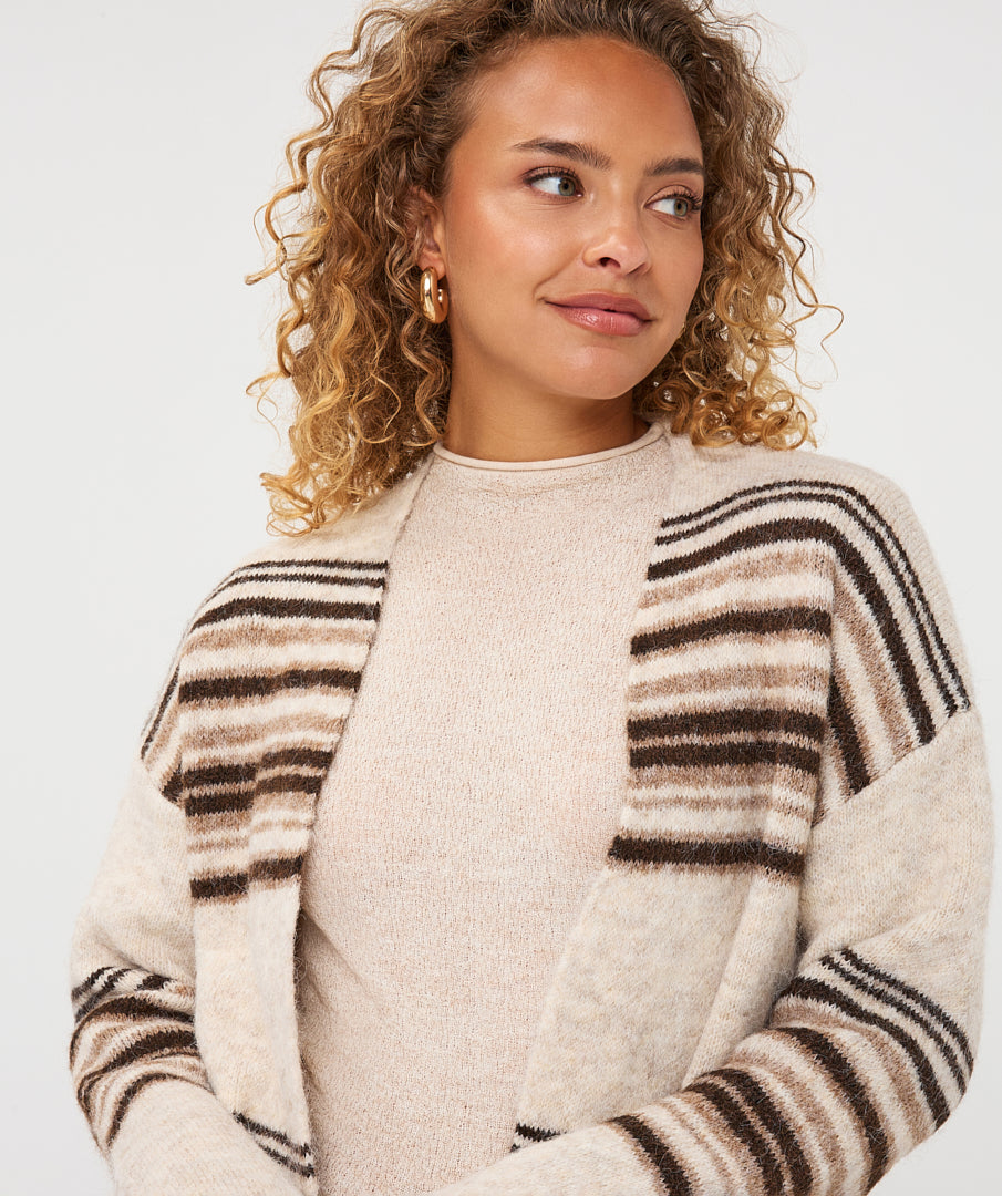 Cardigan Esqualo horizontal striped - Biscuit melange