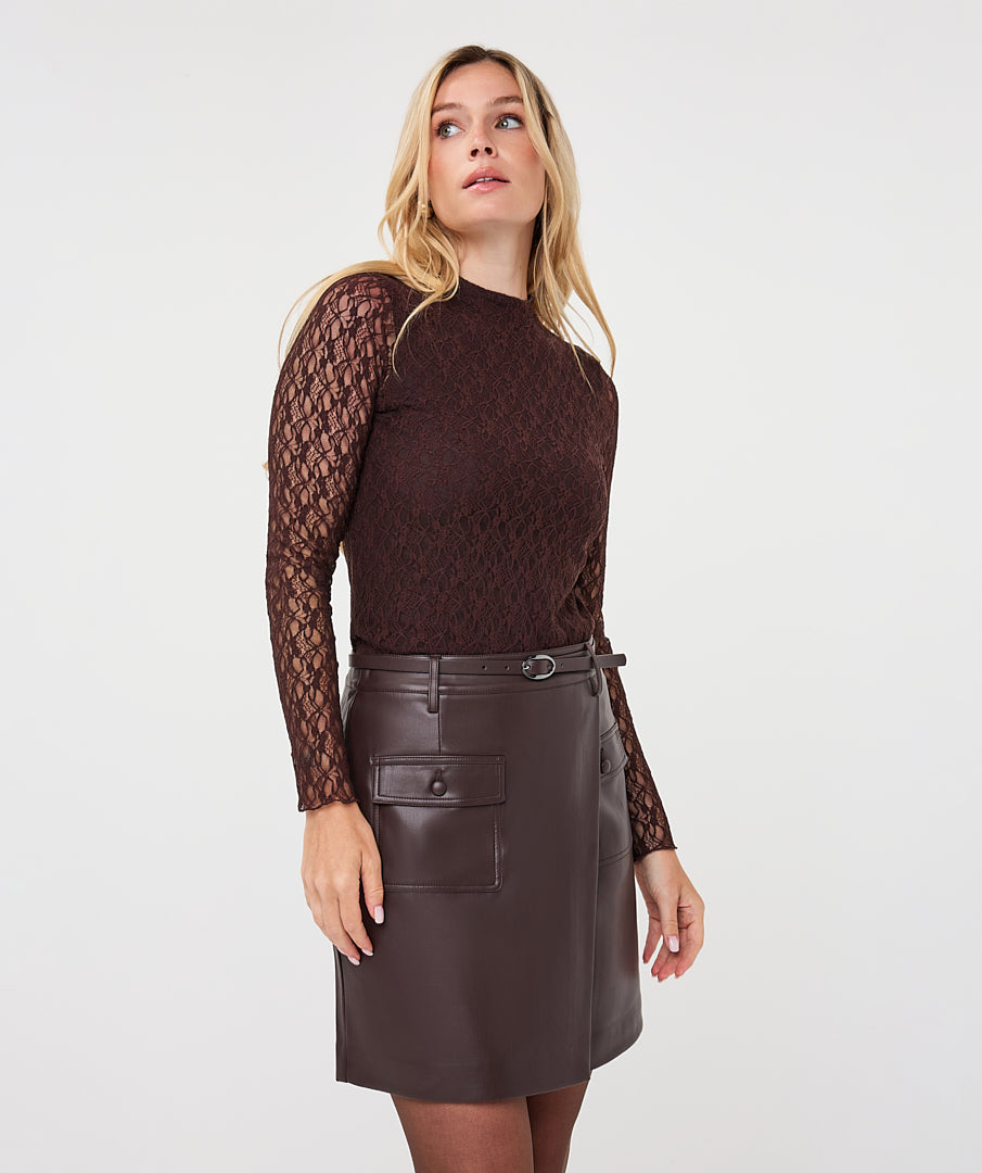 Top Esqualo l/slve lace - Cacao