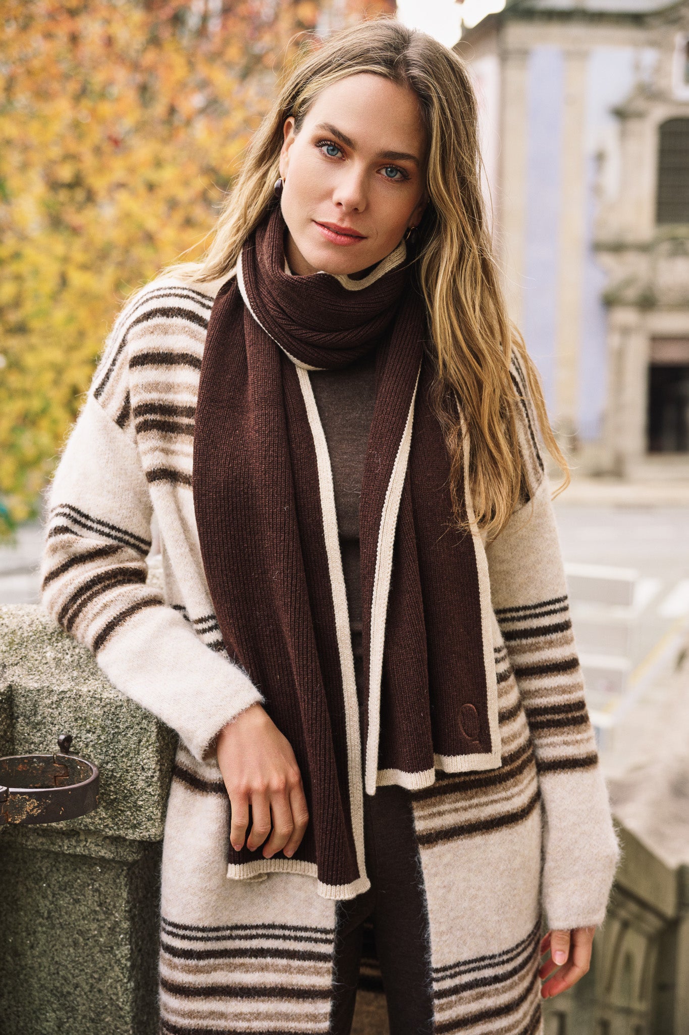 Cardigan Esqualo horizontal striped - Biscuit melange