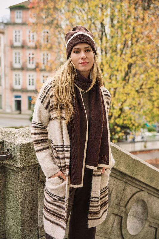 Cardigan Esqualo horizontal striped - Biscuit melange