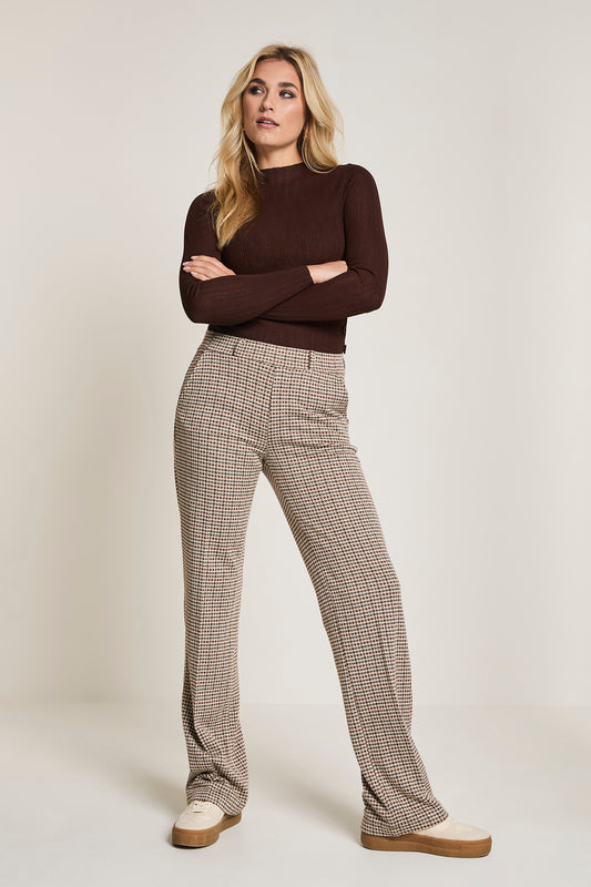 Broek Para Mi Hannah knitted jacquards - Pied de Poule beige