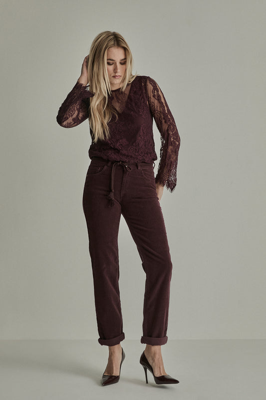 Broek Para Mi Bobby vintage corduroy - Burgundy red