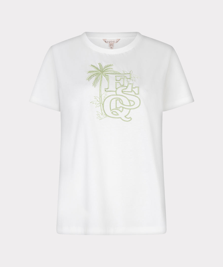 T-Shirt Esqualo 'Palm' embroidery - Off white/green
