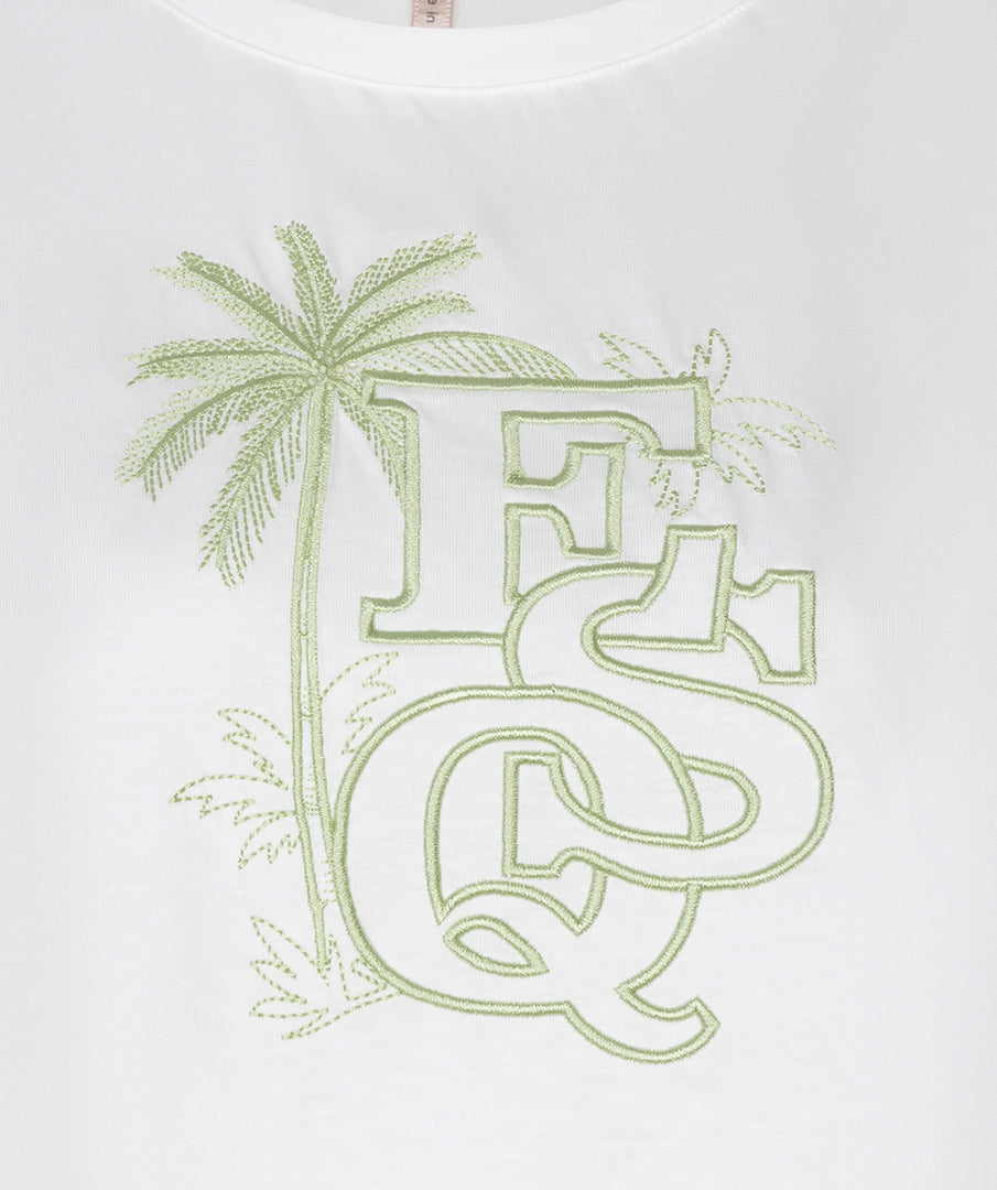T-Shirt Esqualo 'Palm' embroidery - Off white/green
