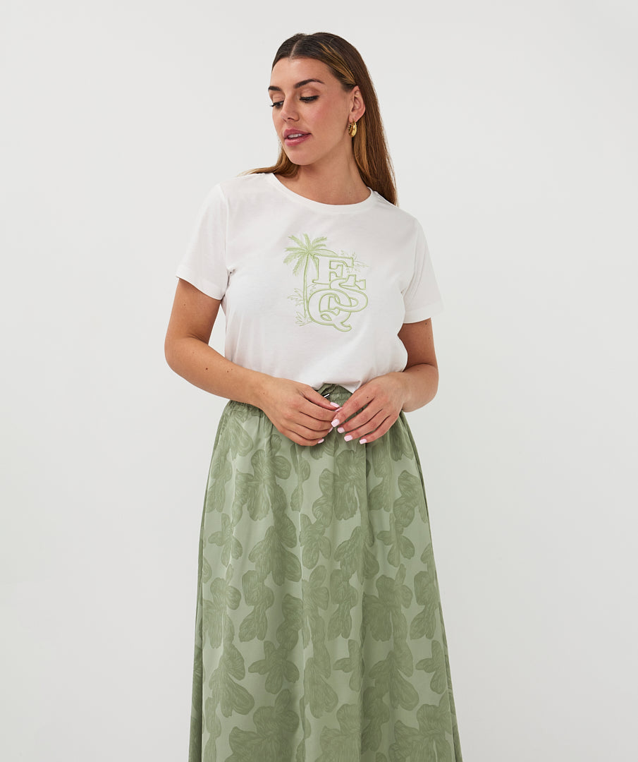 T-Shirt Esqualo 'Palm' embroidery - Off white/green
