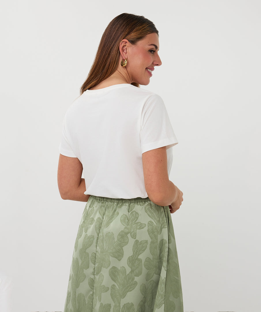 T-Shirt Esqualo 'Palm' embroidery - Off white/green