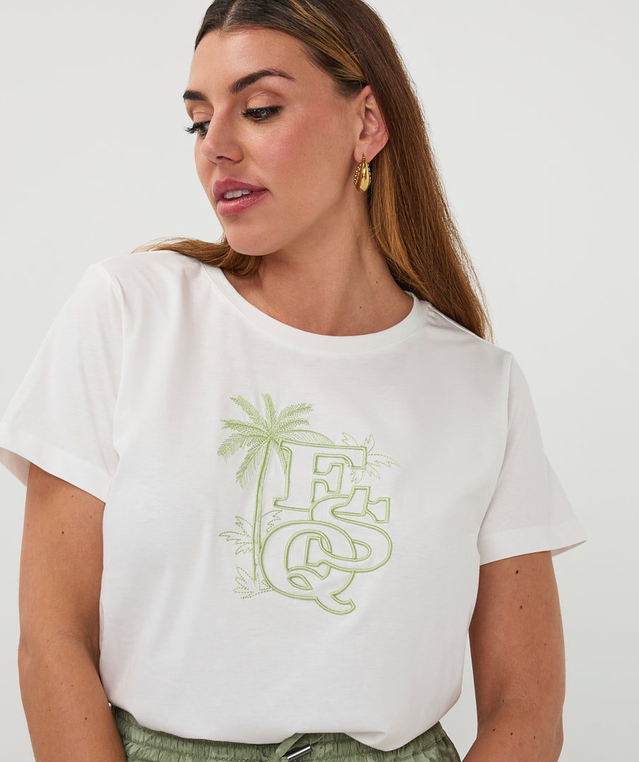 T-Shirt Esqualo 'Palm' embroidery - Off white/green