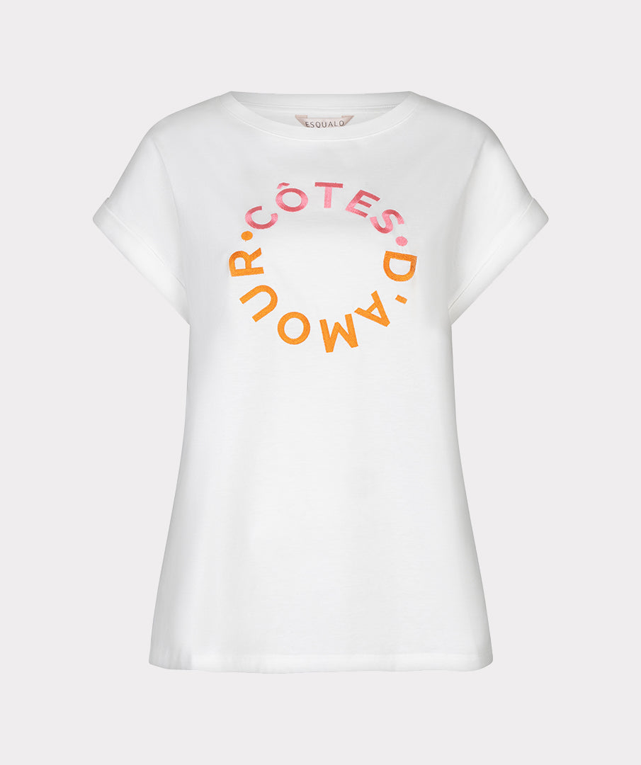 T-Shirt Esqualo rolled up slve 'cotes d'amour' - Off white/pink