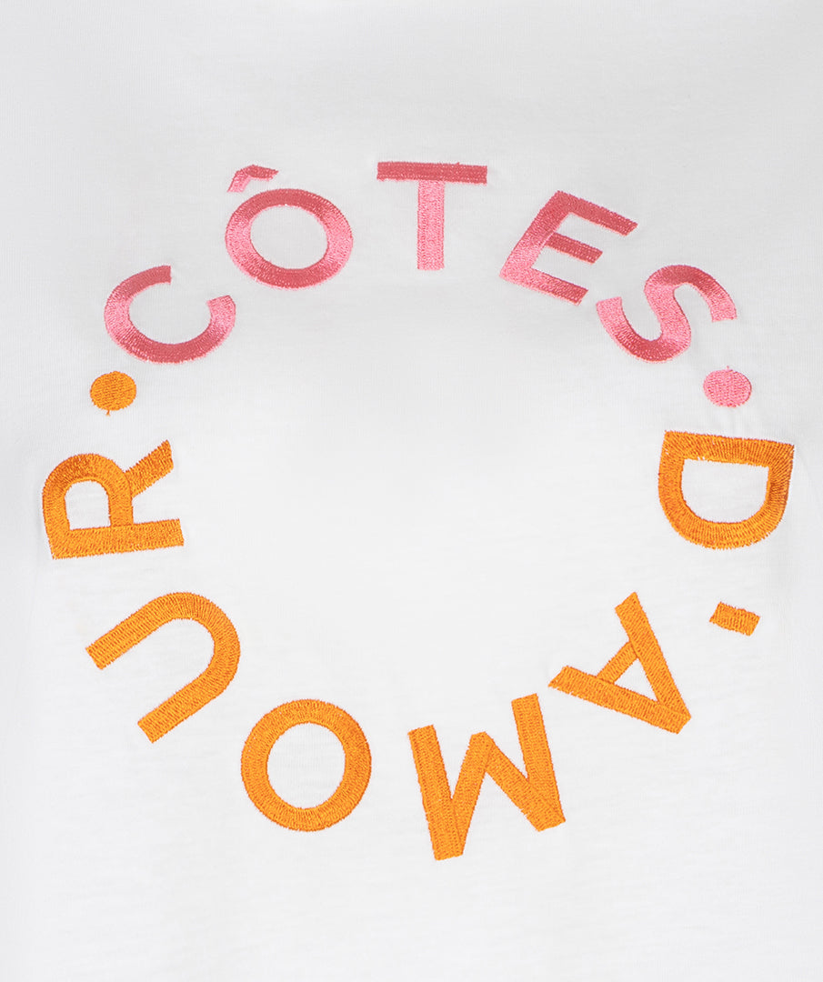 T-Shirt Esqualo rolled up slve 'cotes d'amour' - Off white/pink