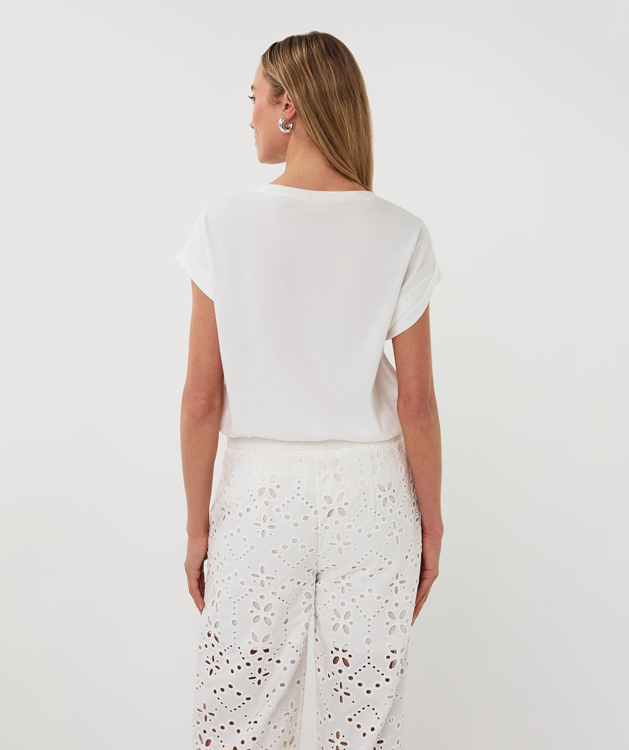 T-Shirt Esqualo rolled up slve 'cotes d'amour' - Off white/pink