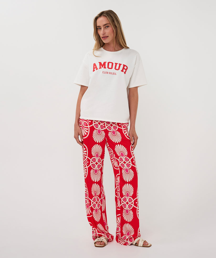 T-Shirt Esqualo French terry - Off white/red
