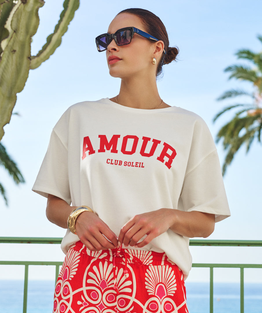T-Shirt Esqualo French terry - Off white/red
