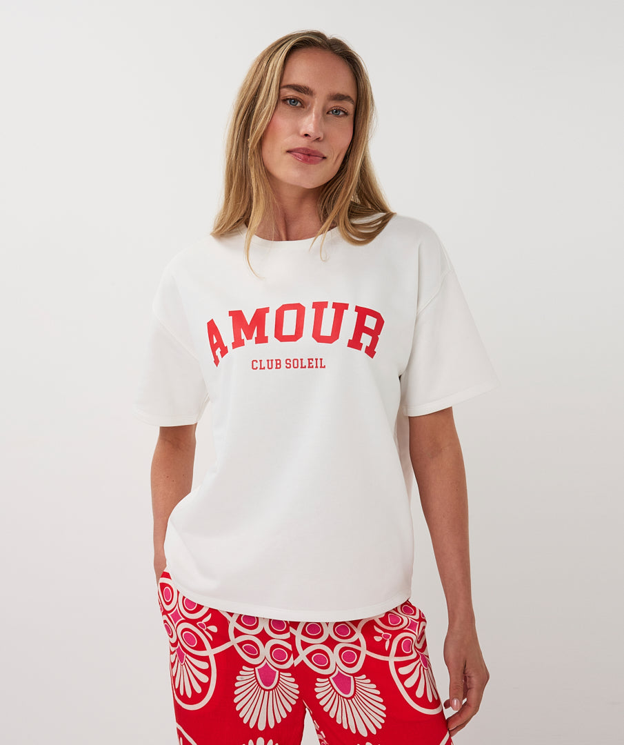 T-Shirt Esqualo French terry - Off white/red