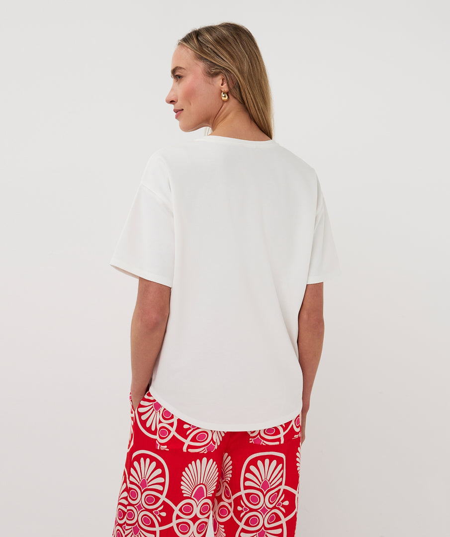 T-Shirt Esqualo French terry - Off white/red