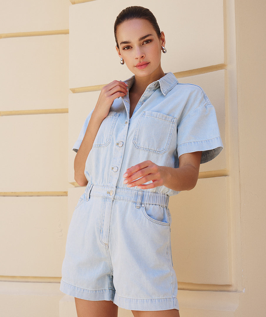 Jumpsuit Esqualo short denim - Light jeans blue