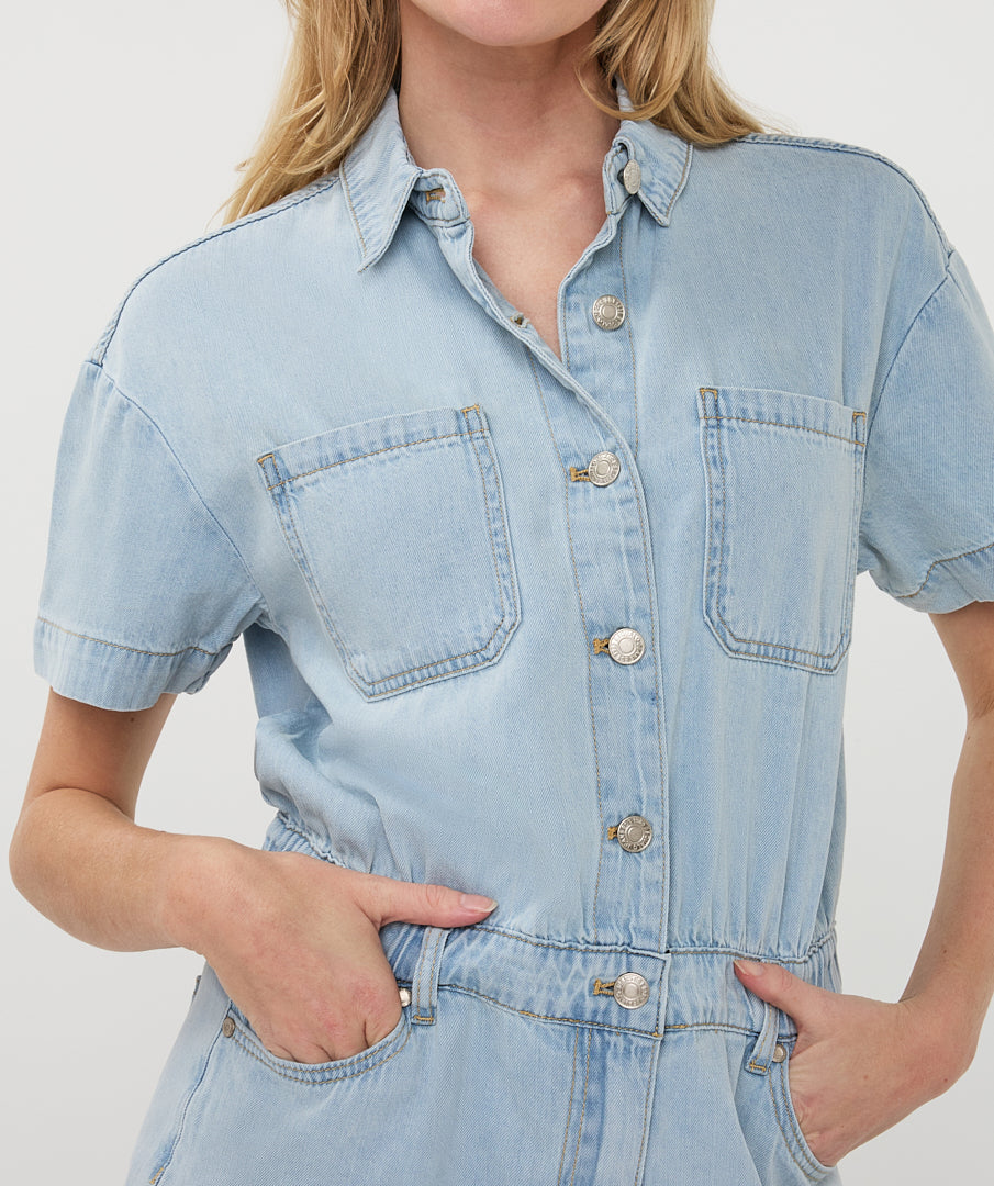 Jumpsuit Esqualo short denim - Light jeans blue