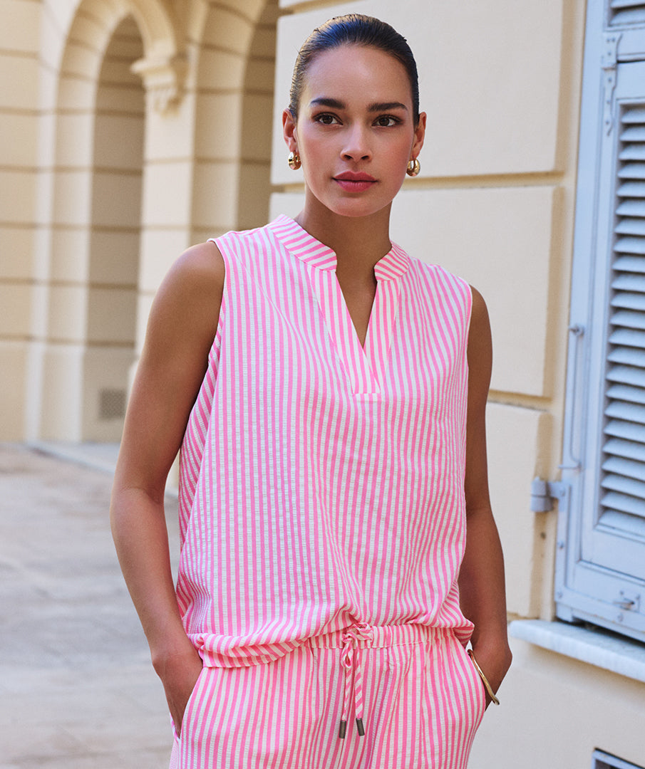 Top Esqualo slv/lss stripe - Off white/pink