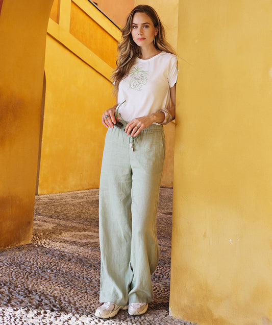 Broek Esqualo linen - Soft green