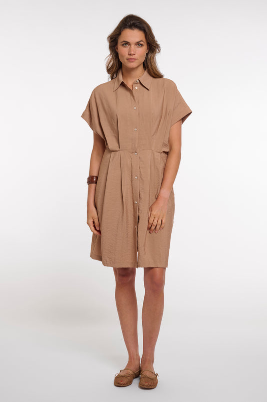 Jurk Helien capsleeve with pleats - Rosy brown