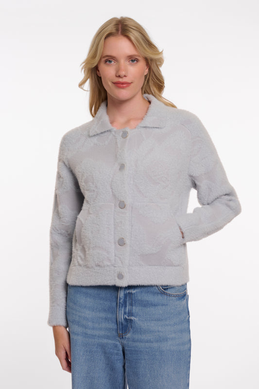 Cardigan Rino&Pelle Jet boxy jacket with full button closure - Light blue flower
