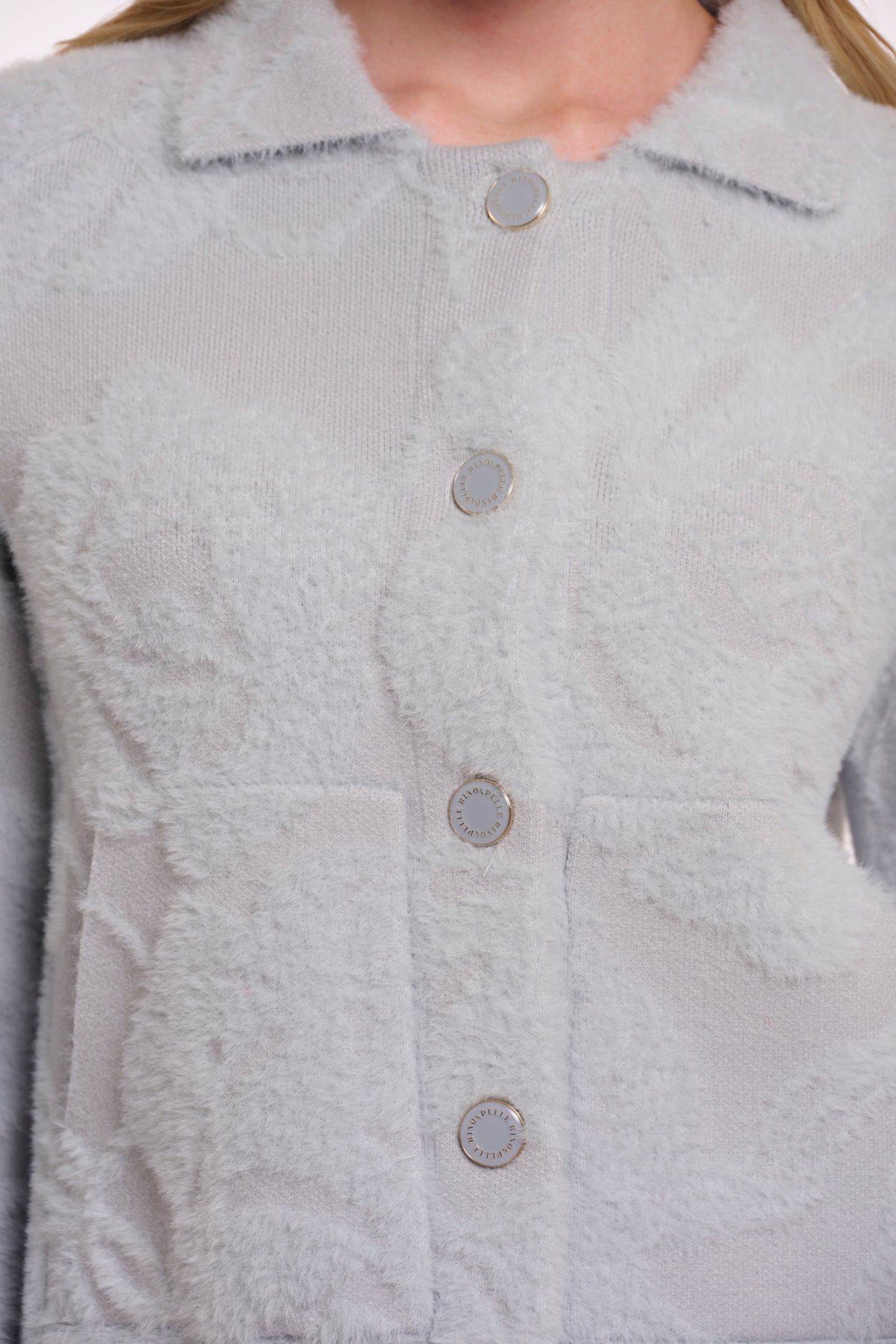 Cardigan Rino&Pelle Jet boxy jacket with full button closure - Light blue flower