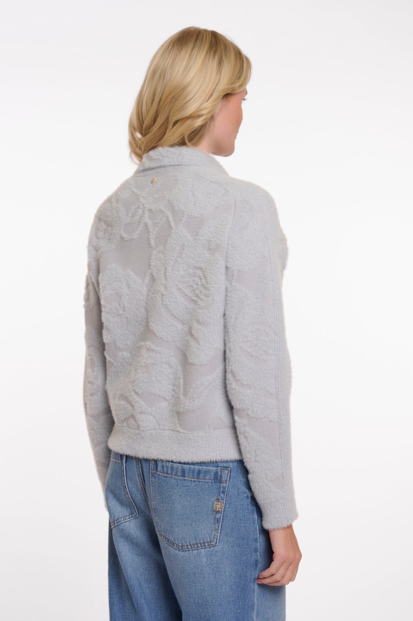 Cardigan Rino&Pelle Jet boxy jacket with full button closure - Light blue flower
