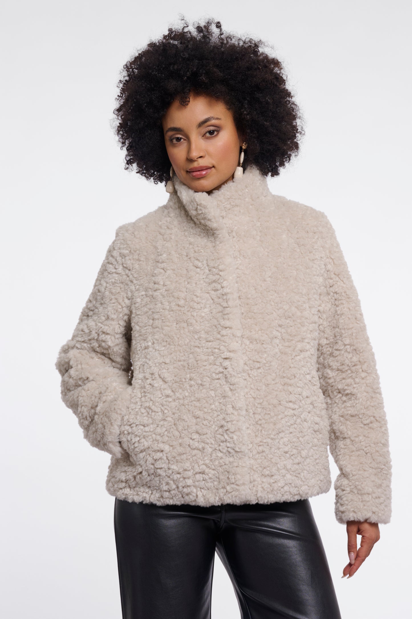 Jas Rino&Pelle Faux fur jacket with high neck Birch