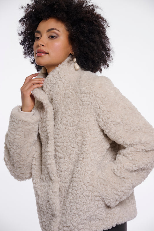 Jas Rino&Pelle Faux fur jacket with high neck Birch