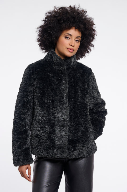 Jas Rino&Pelle Faux fur jacket with high neck Urban Teal