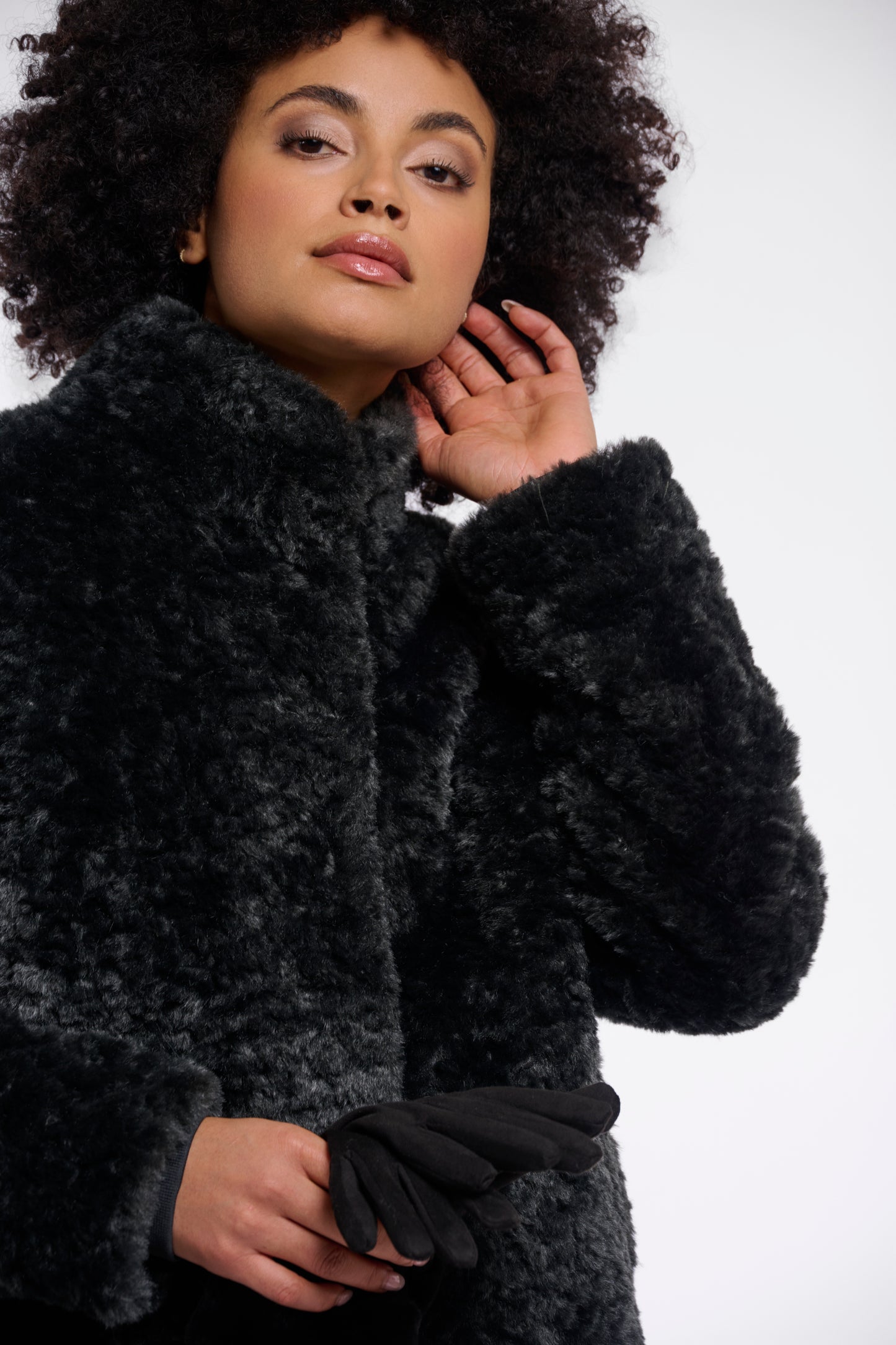 Jas Rino&Pelle Faux fur jacket with high neck Urban Teal