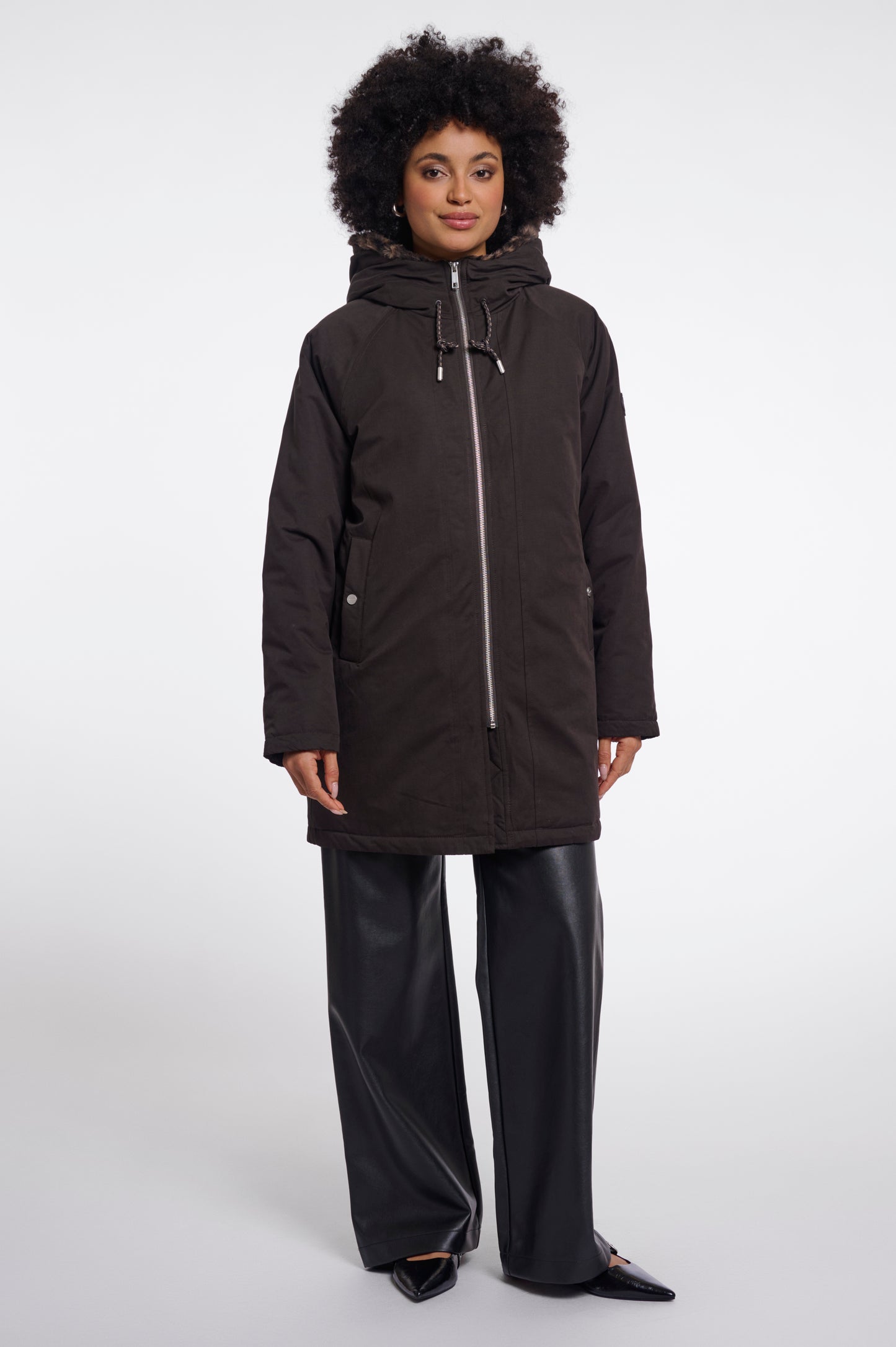 Jas Rino&Pelle Lindy medium length parka with hood -  Peated and brown leopard
