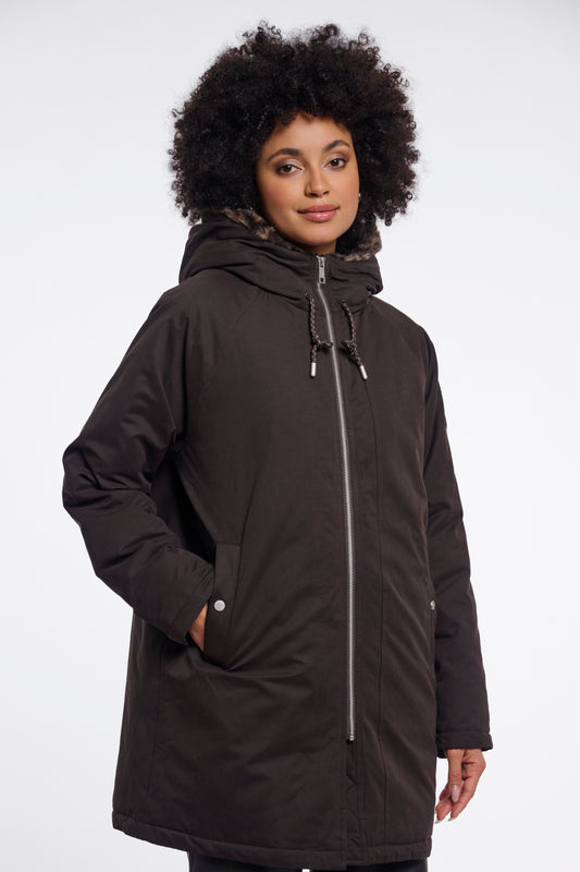 Jas Rino&Pelle Lindy medium length parka with hood -  Peated and brown leopard