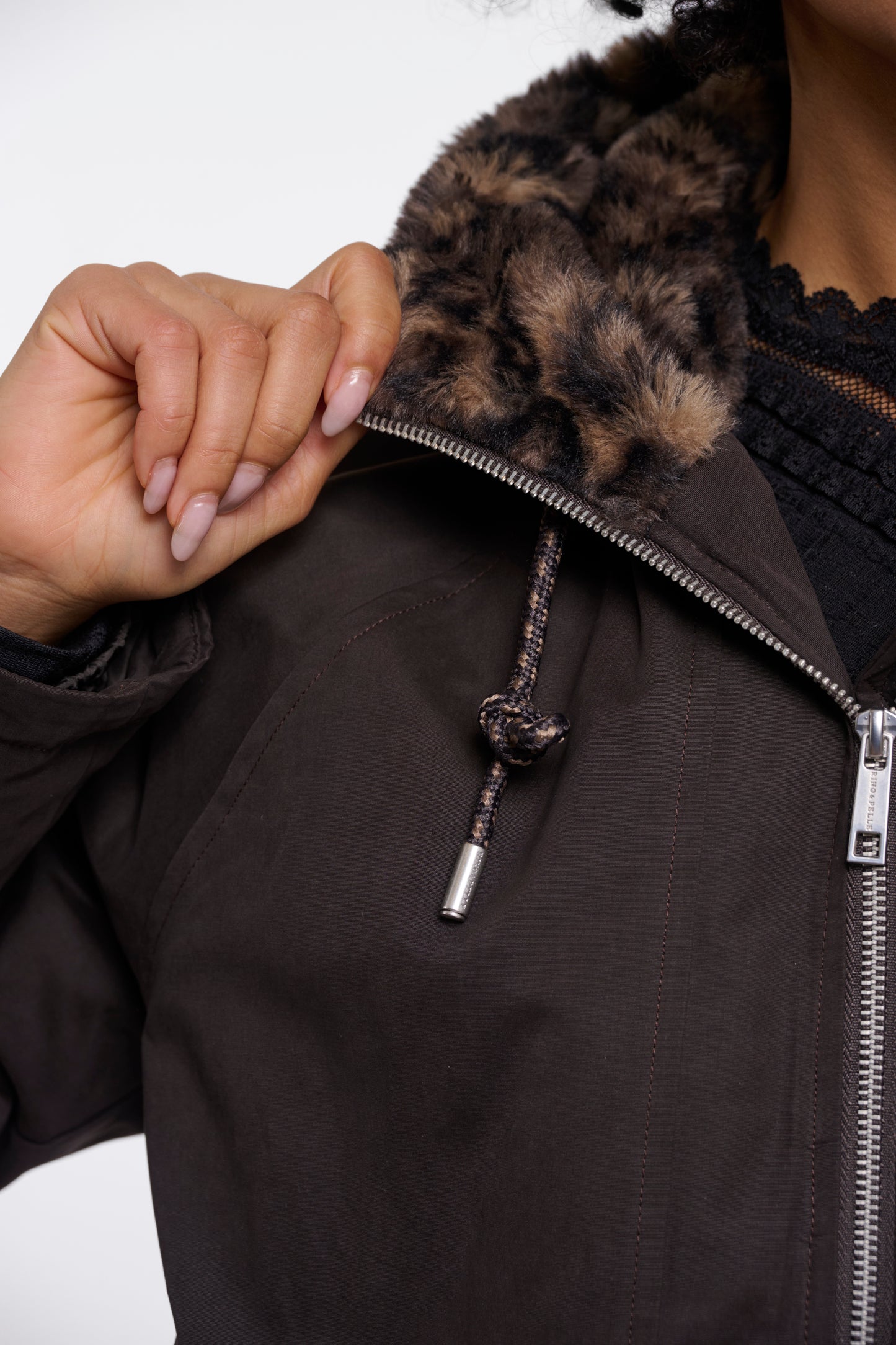 Jas Rino&Pelle Lindy medium length parka with hood -  Peated and brown leopard