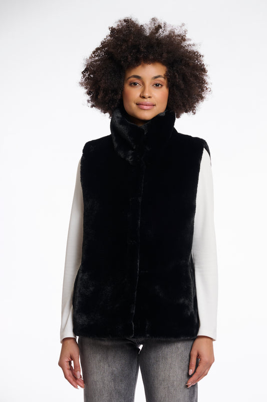 Waistcoat Rino&Pelle Lison short faux fur - Black