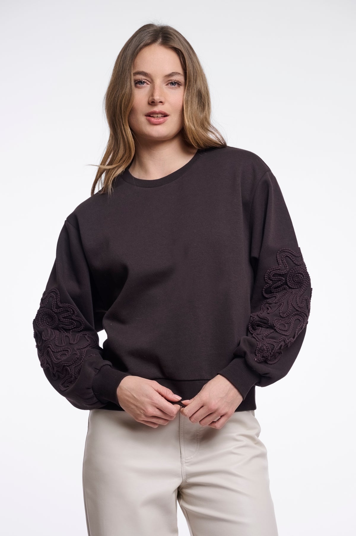 Sweater Rino&Pelle Manar crew neck sweater  - Coffee roast
