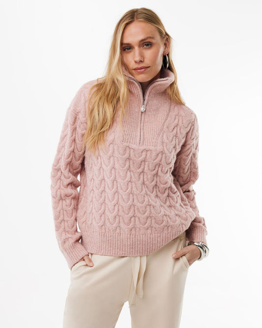 Trui Mexx half sipper cable - Light mauve