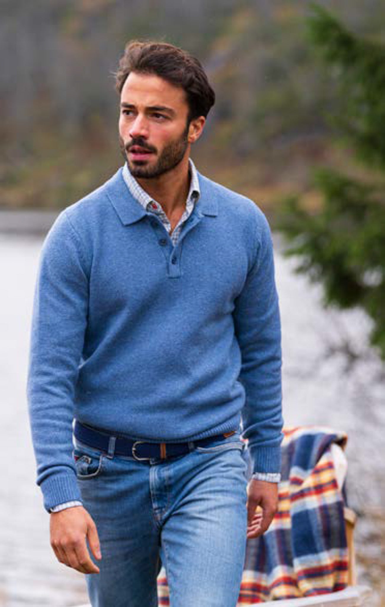 Polo long sleeve N.Z.A. - capri blue melange
