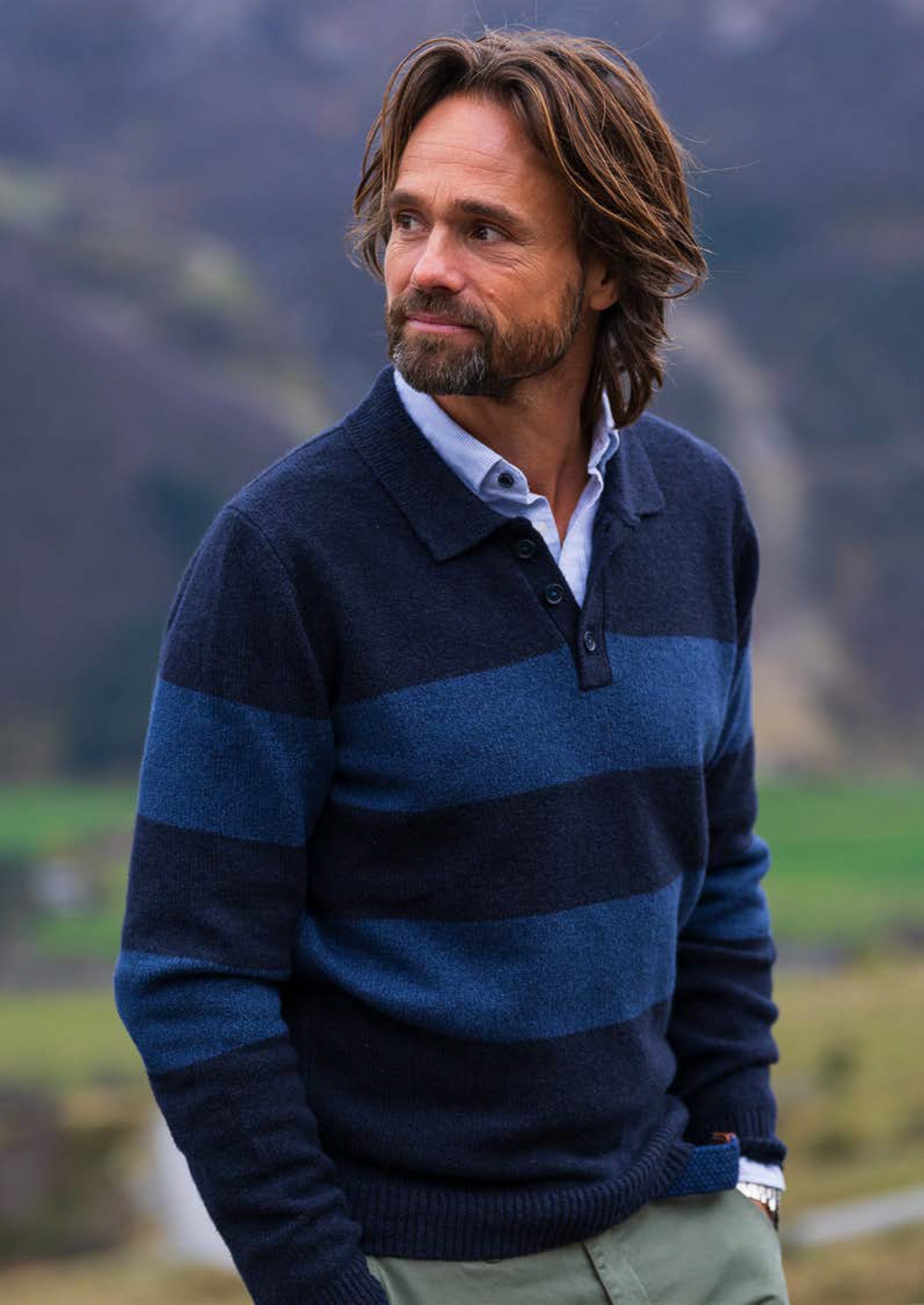 Polo long sleeve N.Z.A. - Oxford navy melange