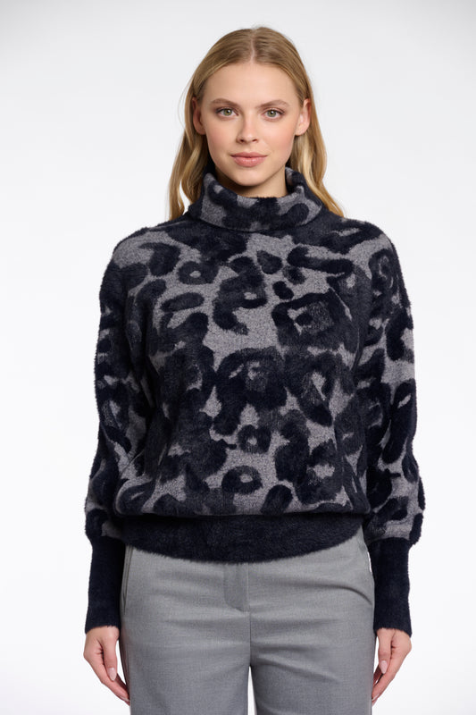 Trui Rino&Pelle Naura boxy turtleneck sweater - Grey black leo