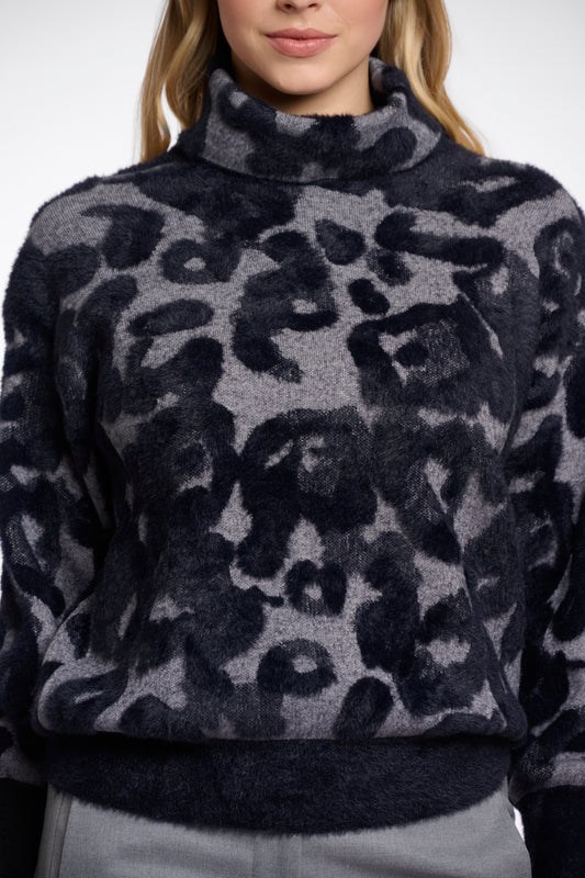 Trui Rino&Pelle Naura boxy turtleneck - grey black leo