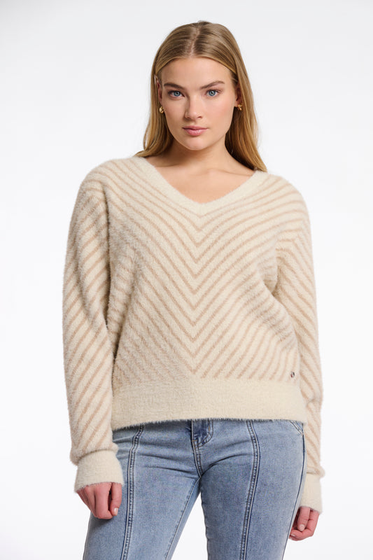 Trui Rino&Pelle Raffi knitted V-neck sweater - Birch oat