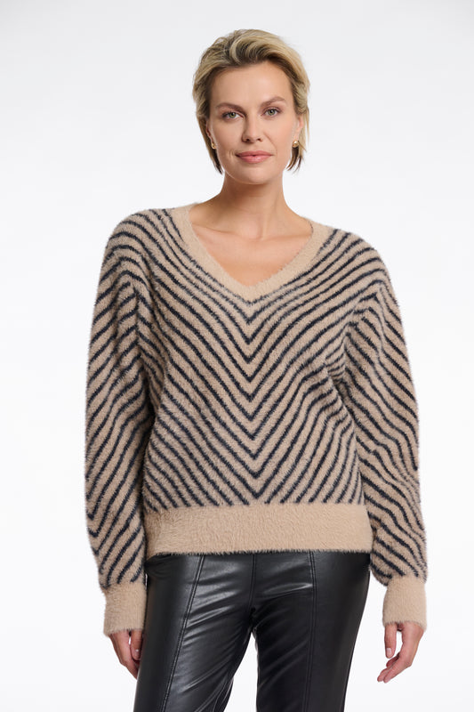 Trui Rino&Pelle Raffi knitted V-neck sweater - Oat black